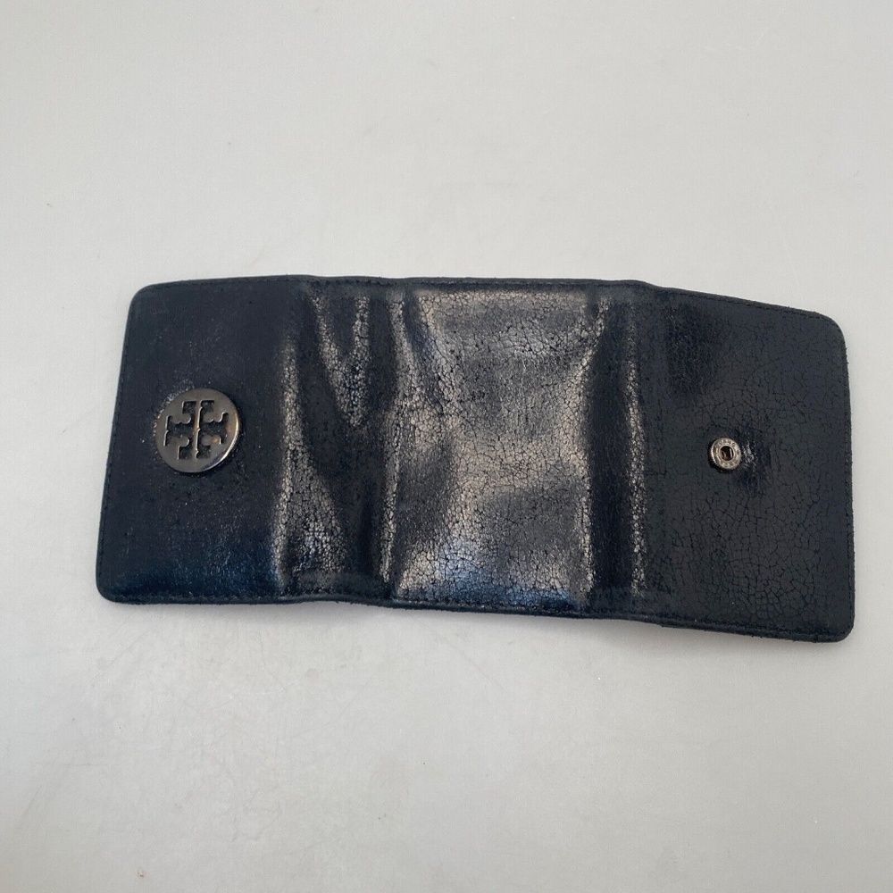 Tory Burch Black Leather Tri-Fold Key Case Mini Wallet – EUC, 5 Hooks, Crackle F - Picture 9 of 15